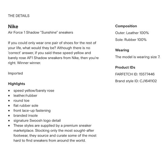 Like New in Box Nike AirForce 1 Shadow 'Sunshine' Sneakers 7.5 - Picture 10 of 10